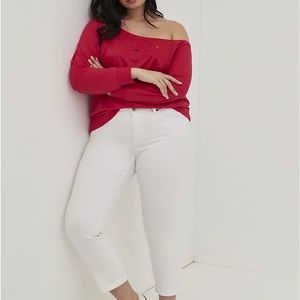 NEW Torrid French Terry Embroidered Top Plus 3X Off Shoulder Magenta NWT